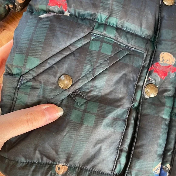 Polo Ralph Lauren Down Puffer Jacket Infant Baby 24M Months Bear Plaid Full Zip